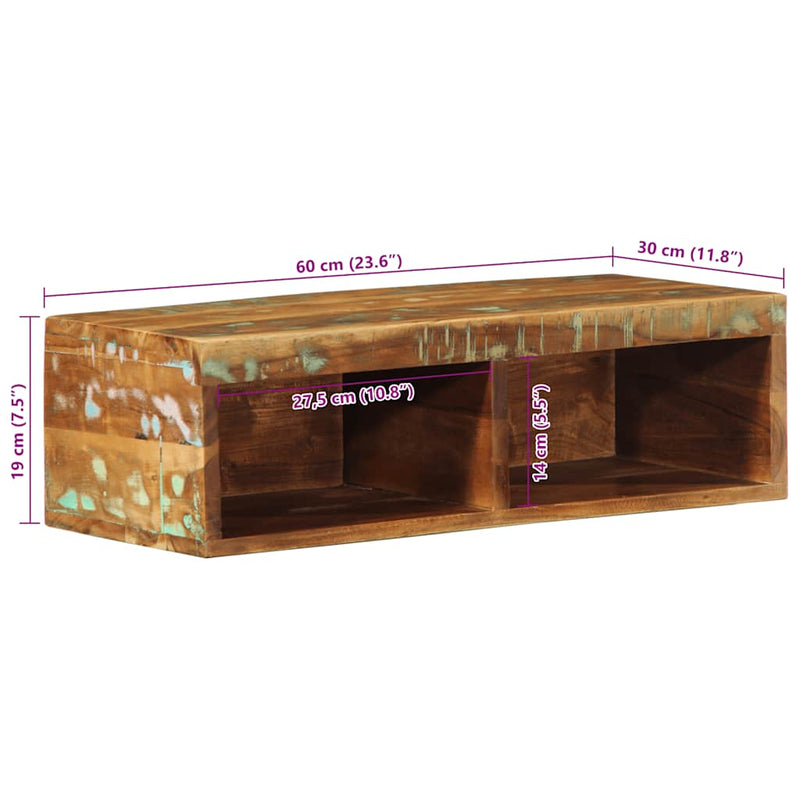 vidaXL tömör újrahasznosított falra szerelhető TV-szekrény 60x30x19 cm