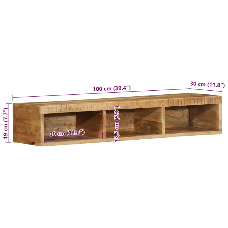 vidaXL tömör nyers mangófa falra szerelhető TV-szekrény 100x30x19 cm