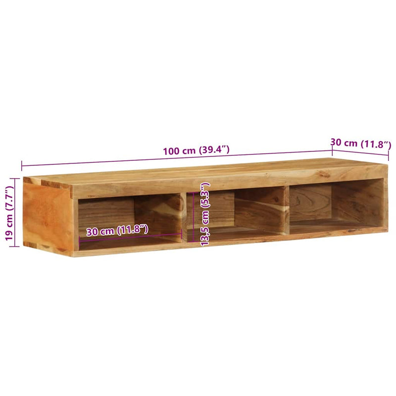 vidaXL tömör akácfa falra szerelhető TV-szekrény 100x30x19 cm