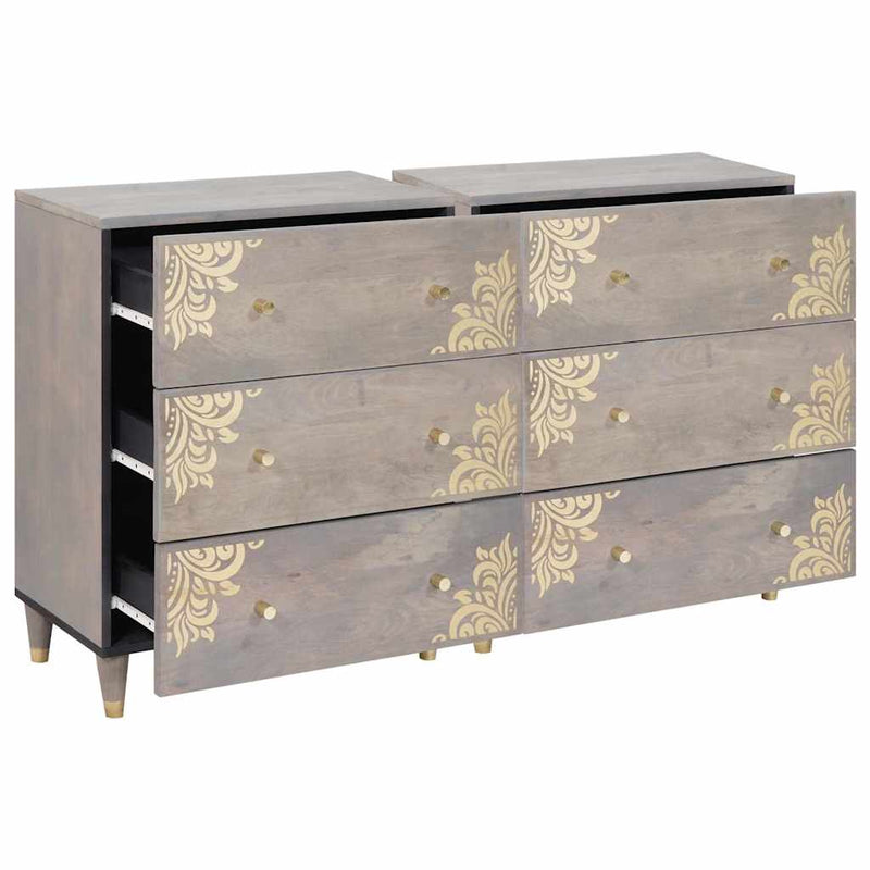 vidaXL Széf fiókkal 2 pcs Szürke 60 x 33.5 x 75 cm Tömör mangófa