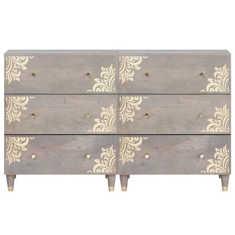 vidaXL Széf fiókkal 2 pcs Szürke 60 x 33.5 x 75 cm Tömör mangófa