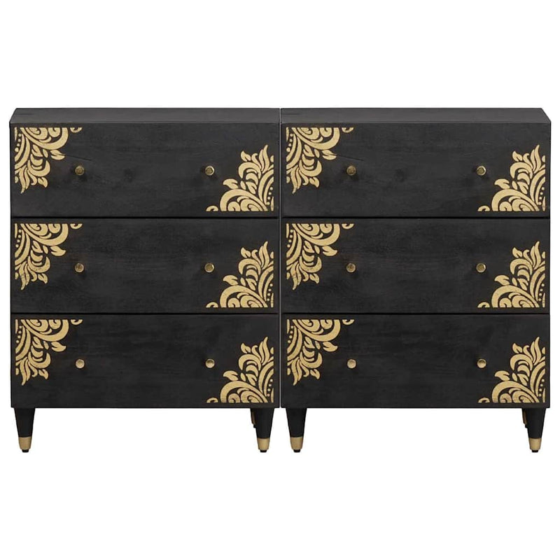 vidaXL Széf fiókkal 2 pcs Fekete 60 x 33 x 75 cm Tömör Mangófát