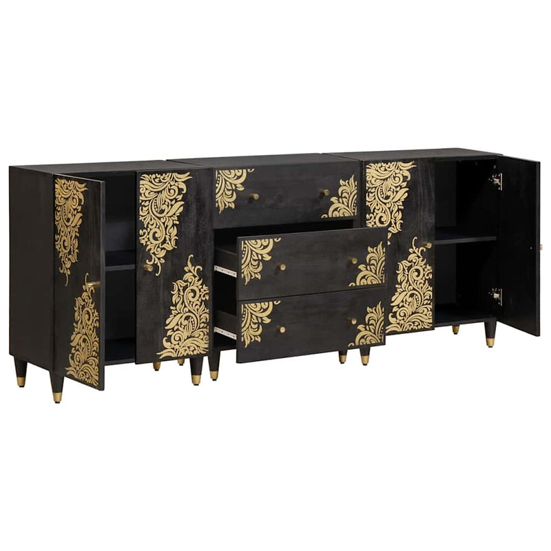 vidaXL Fürdőszobai Szekrény Szett 3 pcs Fekete 180 x 33 x 75 cm