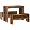 vidaXL 3 részes antik fa színű szerelt fa étkezőasztal és pad szett