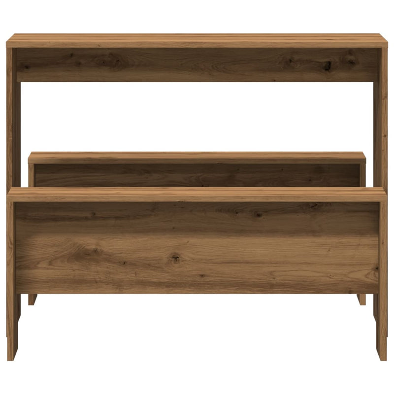 vidaXL 3 részes kézműves tölgy szerelt fa étkezőasztal és pad szett