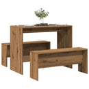 vidaXL 3 részes kézműves tölgy szerelt fa étkezőasztal és pad szett