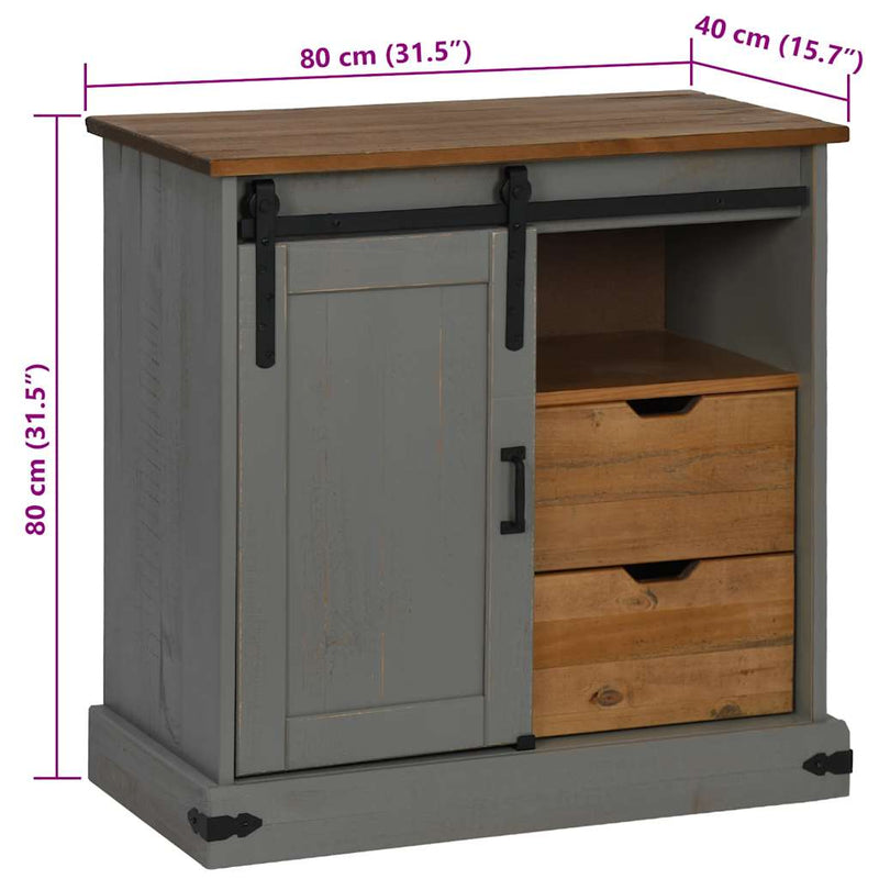 vidaXL HALDEN szürke tömör fa komód tolóajtós 80x40x80 cm