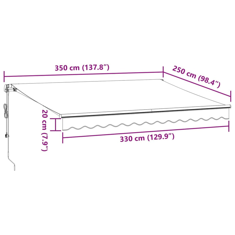 vidaXL burgundi vörös automata behúzható napellenző 350 x 250 cm