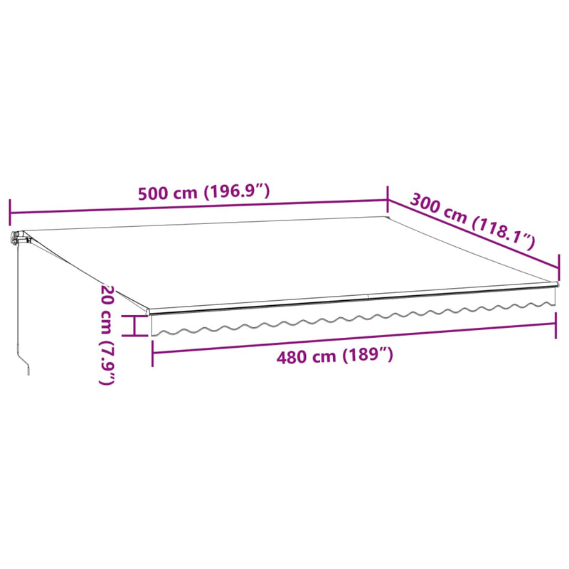 vidaXL barna kézzel kihúzható napellenző 500 x 300 cm