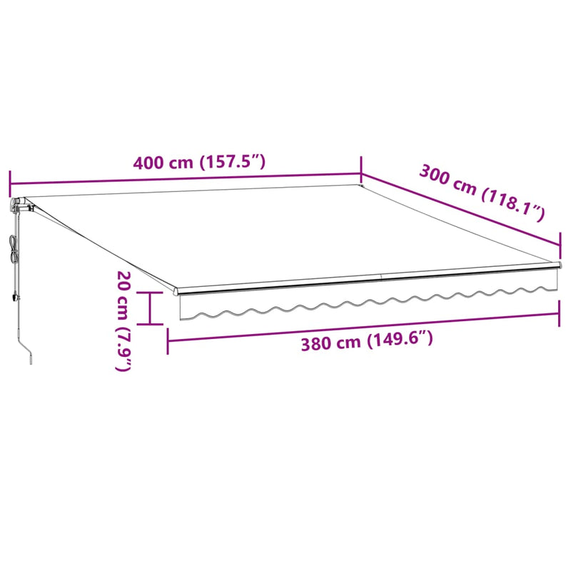 vidaXL antracitszürke-fehér automata kihúzható napellenző 400 x 300 cm
