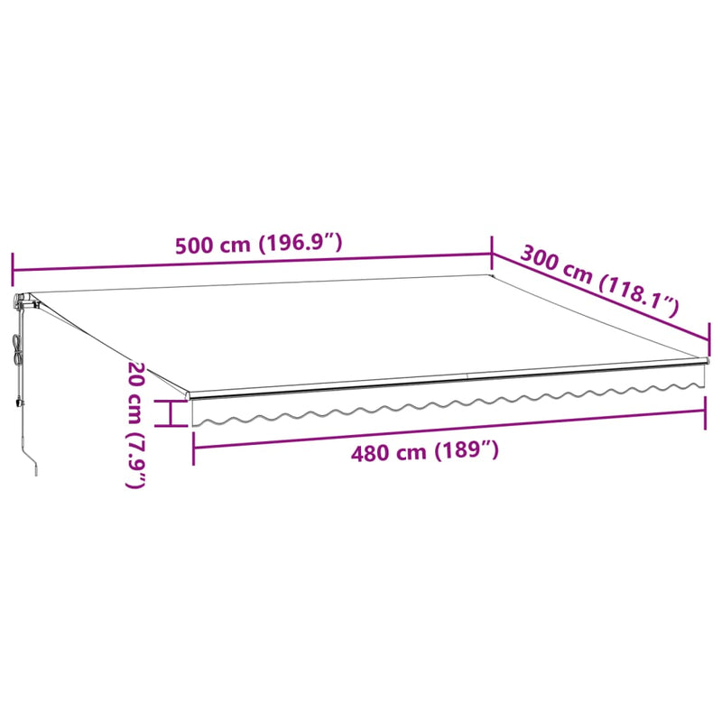 vidaXL antracitszürke-fehér automata kihúzható napellenző 500 x 300 cm