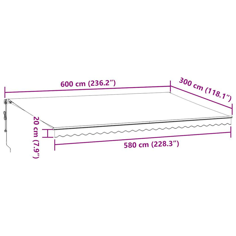 vidaXL antracitszürke-fehér automata kihúzható napellenző 600 x 300 cm