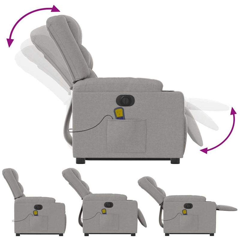 vidaXL Elektromos álló masszázsfotel felhőszürke szövet