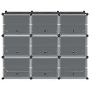 vidaXL fekete polipropilén tárolókocka 9 db kockával és ajtókkal