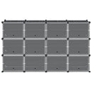 vidaXL fekete polipropilén tárolókocka 12 db kockával és ajtókkal