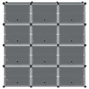 vidaXL fekete polipropilén tárolókocka 12 db kockával és ajtókkal