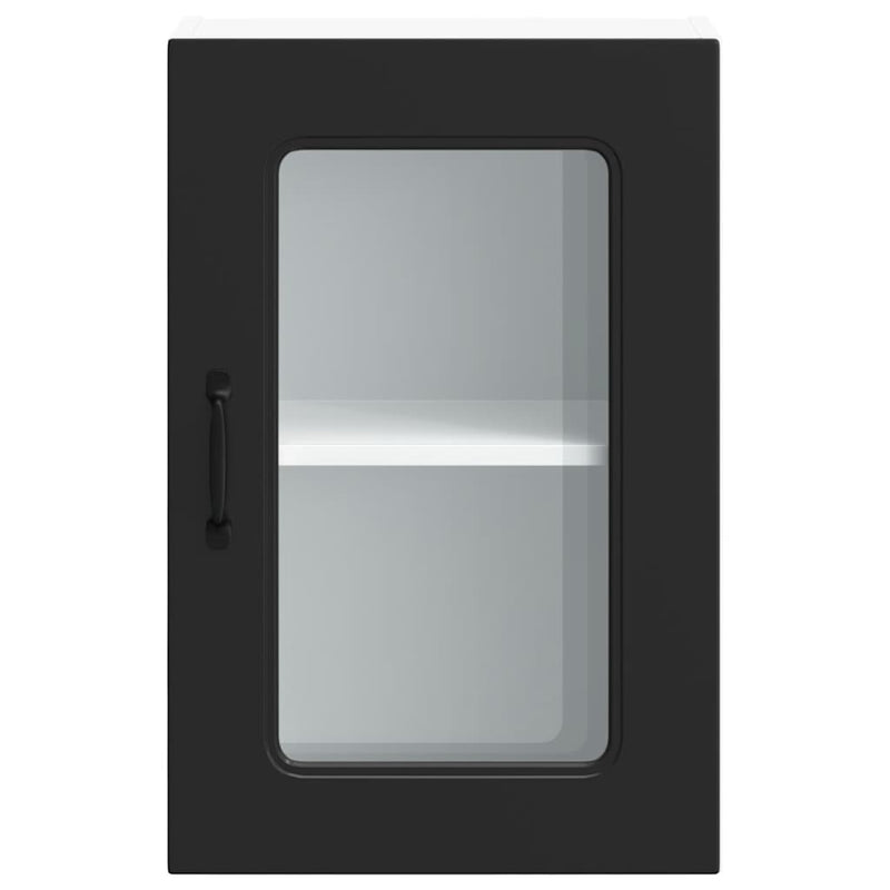 vidaXL Konyhai fali szekrény üvegajtóval Kalmar fekete színű fűrészáru