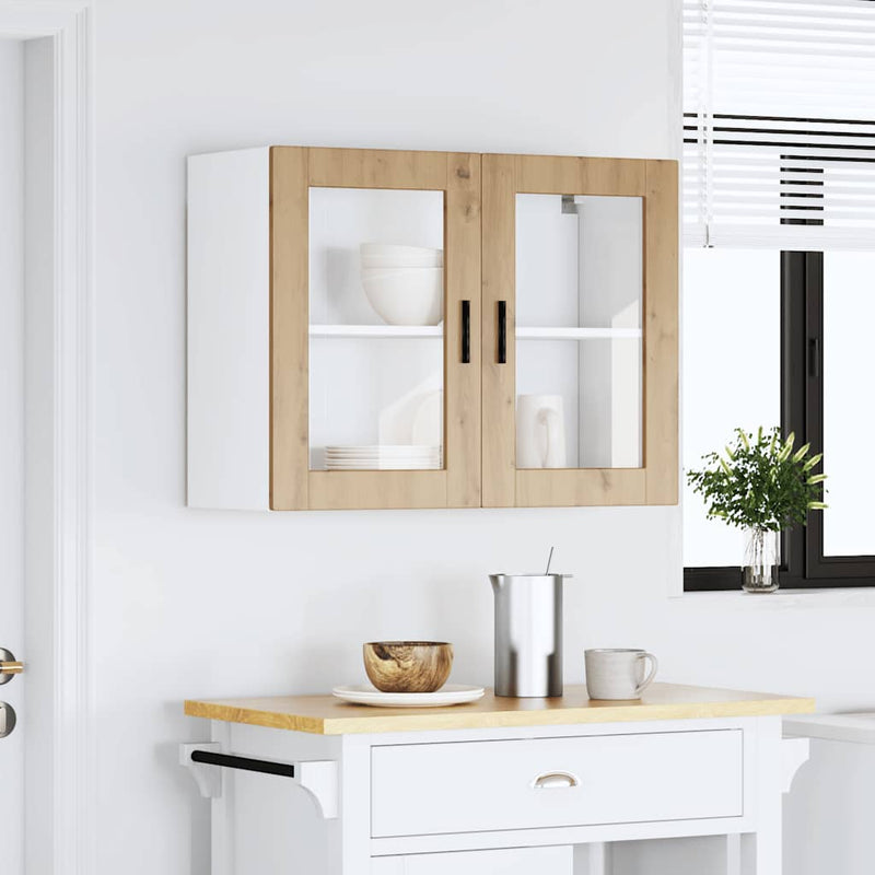 vidaXL konyhai fali szekrény üvegajtóval "Porto" Artisan Oak
