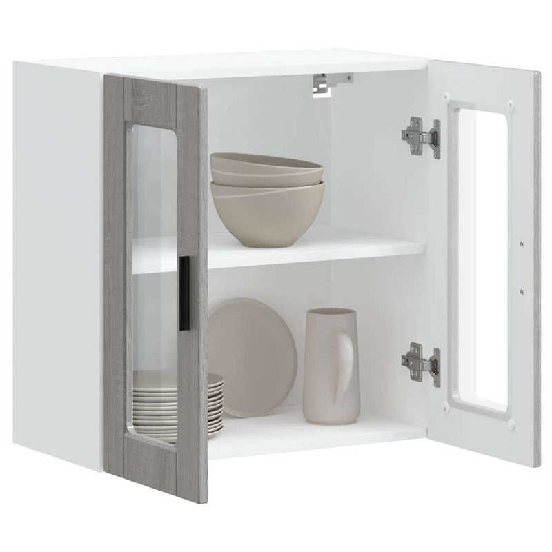 vidaXL Konyhai fali szekrény üvegajtóval "Porto" Szürke Sonoma