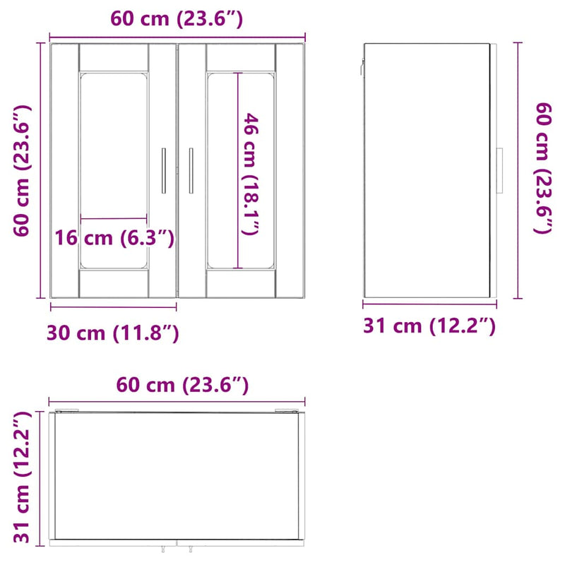 vidaXL Konyhai fali szekrény üvegajtóval "Porto" Szürke Sonoma