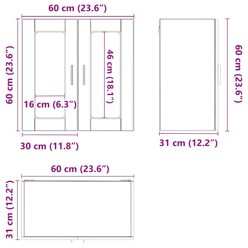 vidaXL Konyhai fali szekrény üvegajtóval "Porto" Régi fa