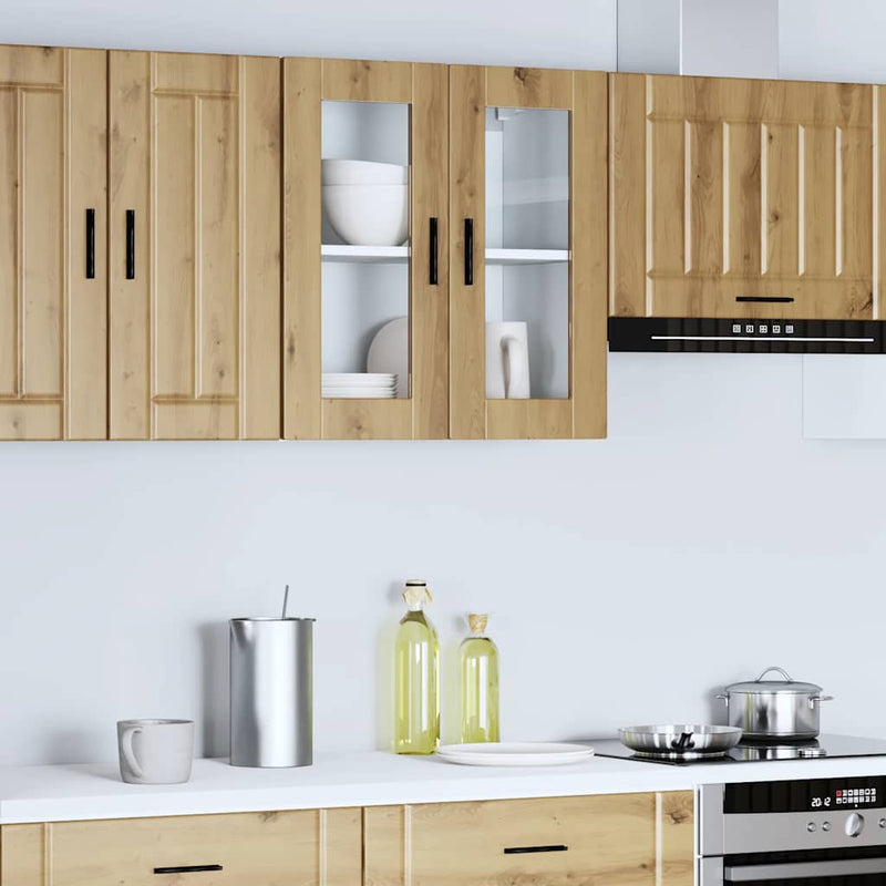 vidaXL konyhai fali szekrény üvegajtóval "Porto" Artisan Oak