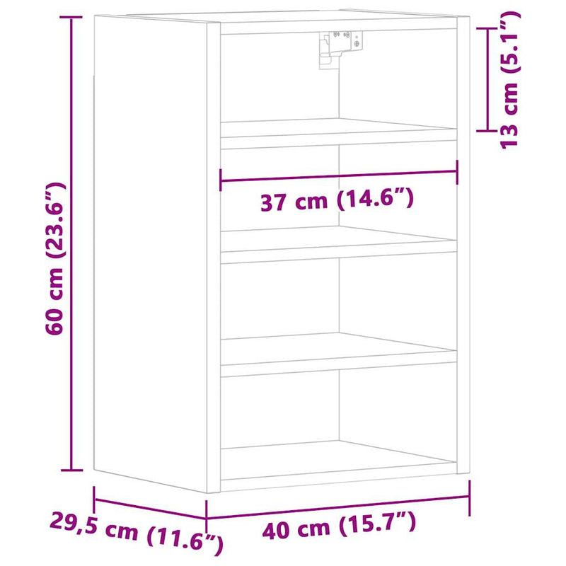 vidaXL “Riga” antik fa színű szerelt fa függőszekrény 40x29,5x60 cm