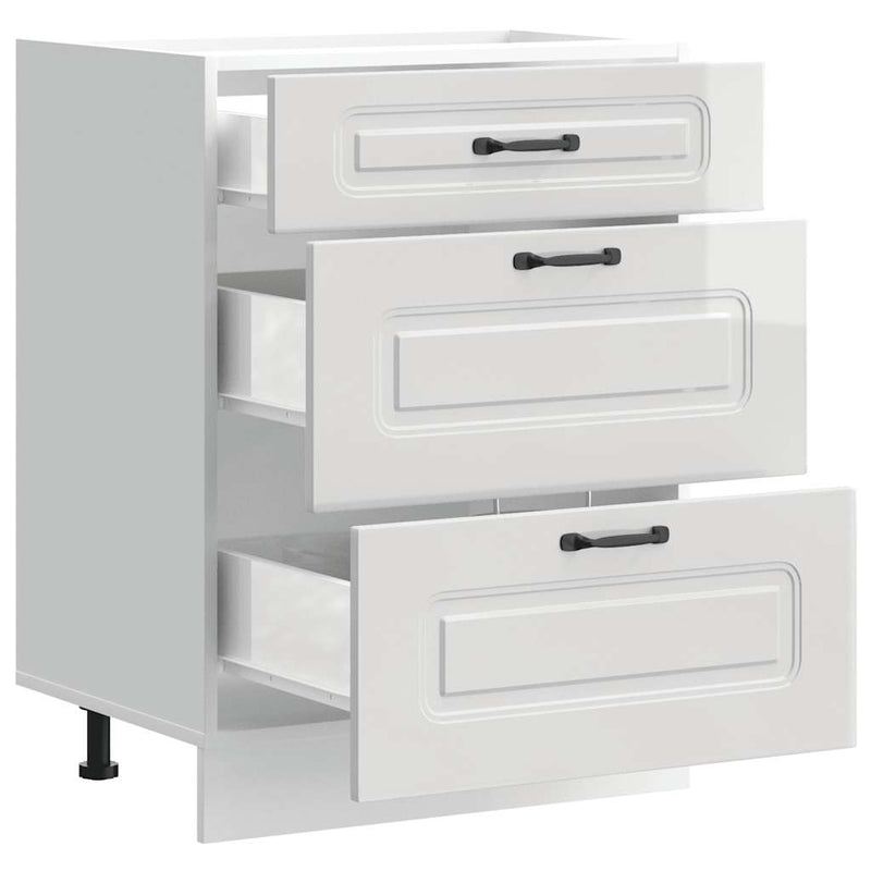 vidaXL konyhai alsószekrény "Kalmar" magasfényű fehér, rétegelt fa