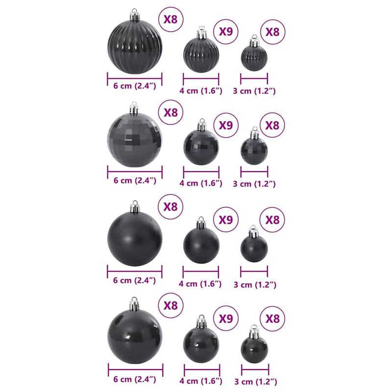 vidaXL 100 db fekete karácsonyi gömb Ø3/4/6 cm