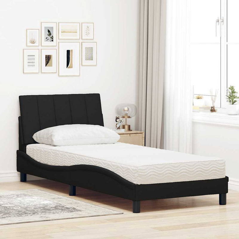 vidaXL fekete szövet ágy matraccal Hanko 90x200 cm