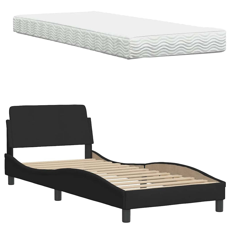 vidaXL fekete szövet ágy matraccal Hanko 90x200 cm