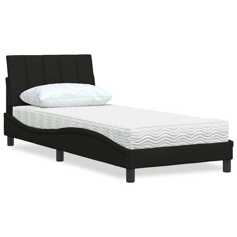 vidaXL fekete szövet ágy matraccal Hanko 90x200 cm