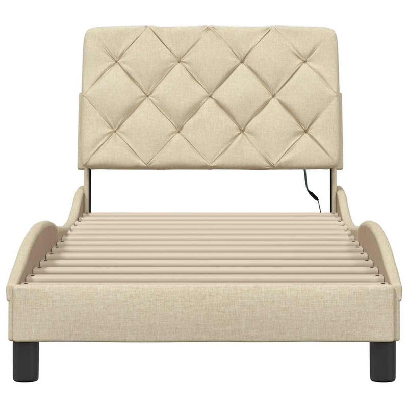 vidaXL krém szövet ágykeret LED-ekkel matrac nélkül 80x200 cm