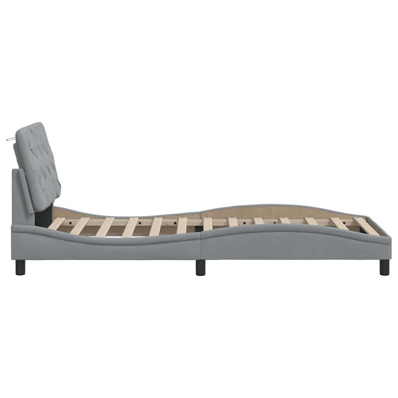 vidaXL világosszürke szövet ágykeret LED-ekkel matrac nélkül 90x200 cm