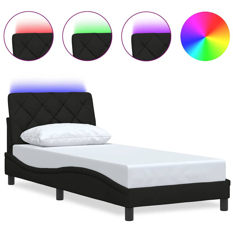 vidaXL fekete szövet ágykeret LED-ekkel matrac nélkül 90x200 cm