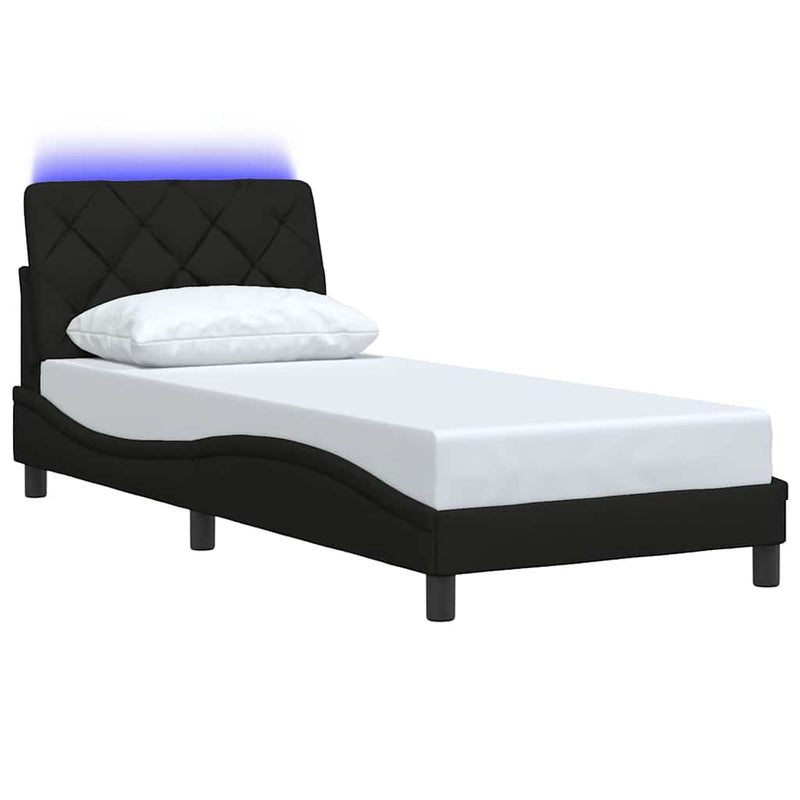 vidaXL fekete szövet ágykeret LED-ekkel matrac nélkül 90x200 cm
