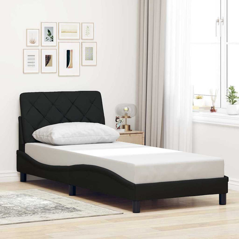 vidaXL fekete szövet ágykeret LED-ekkel matrac nélkül 90x200 cm