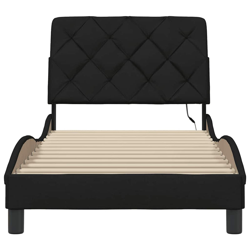 vidaXL fekete szövet ágykeret LED-ekkel matrac nélkül 90x200 cm