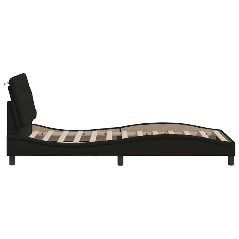 vidaXL fekete szövet ágykeret LED-ekkel matrac nélkül 90x200 cm