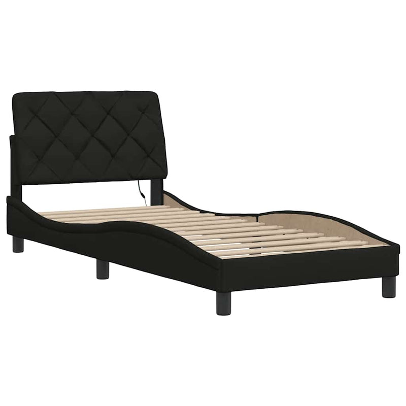 vidaXL fekete szövet ágykeret LED-ekkel matrac nélkül 90x200 cm