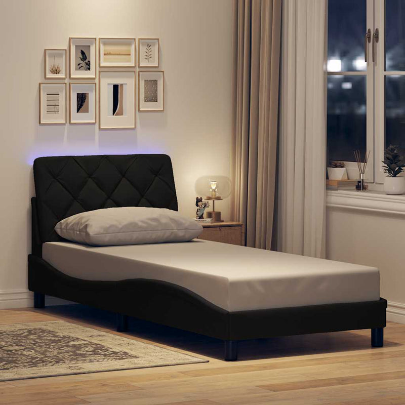 vidaXL fekete szövet ágykeret LED-ekkel matrac nélkül 90x200 cm