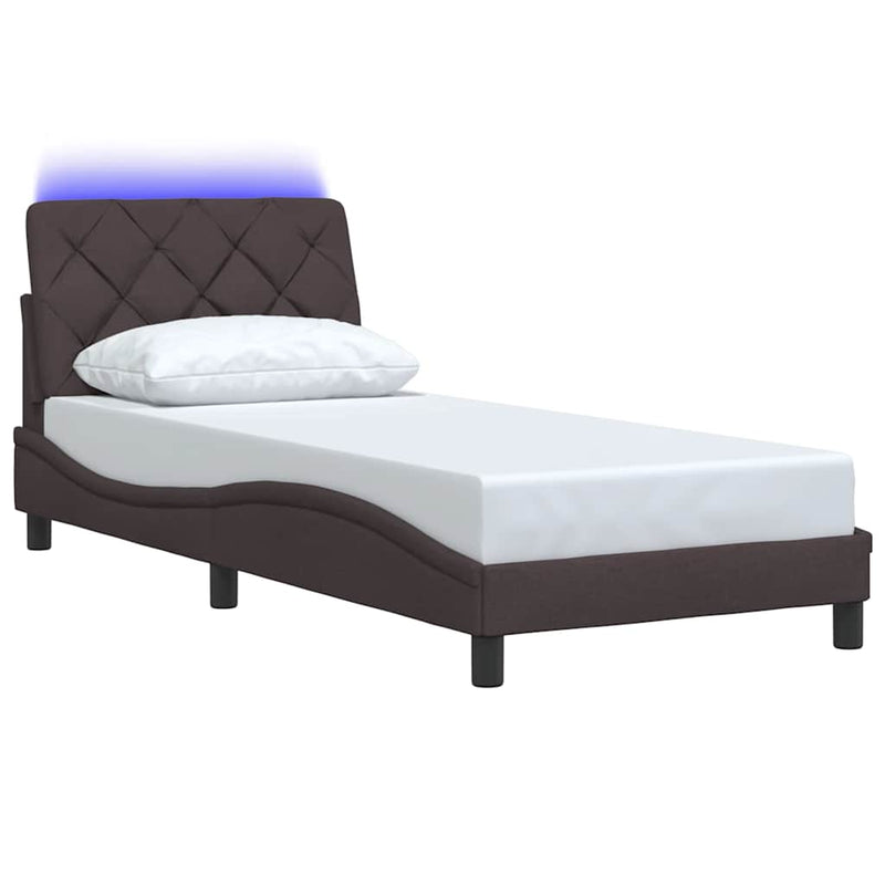 vidaXL sötétbarna szövet ágykeret LED-ekkel matrac nélkül 90x200 cm