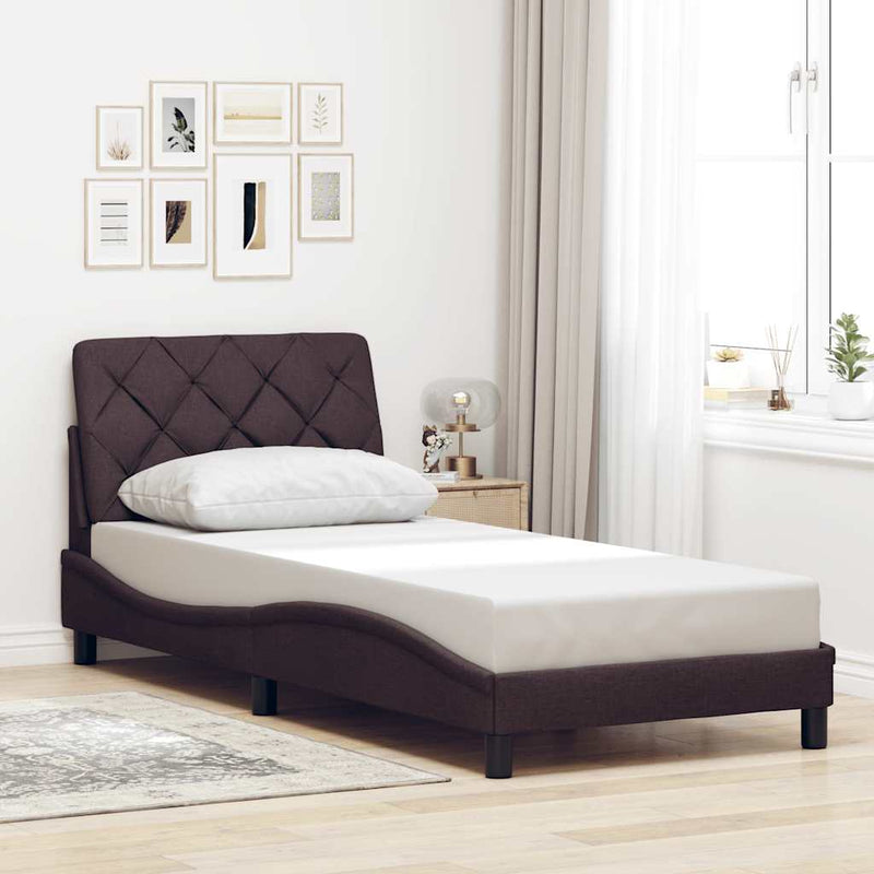 vidaXL sötétbarna szövet ágykeret LED-ekkel matrac nélkül 90x200 cm