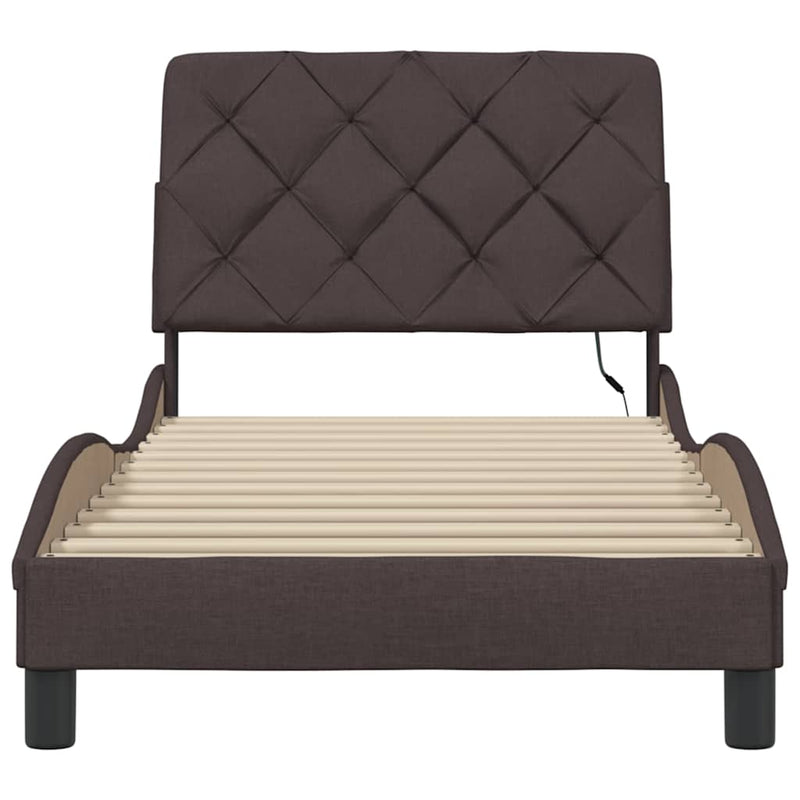 vidaXL sötétbarna szövet ágykeret LED-ekkel matrac nélkül 90x200 cm