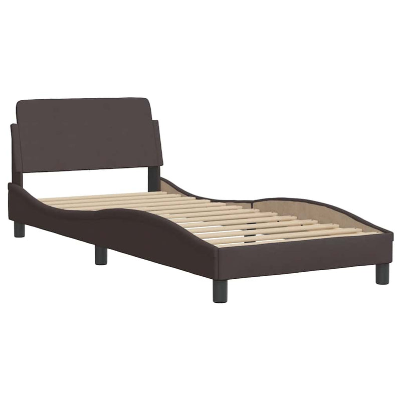 vidaXL sötétbarna szövet ágykeret LED-ekkel matrac nélkül 90x200 cm