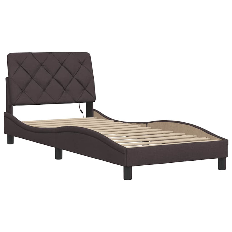 vidaXL sötétbarna szövet ágykeret LED-ekkel matrac nélkül 90x200 cm