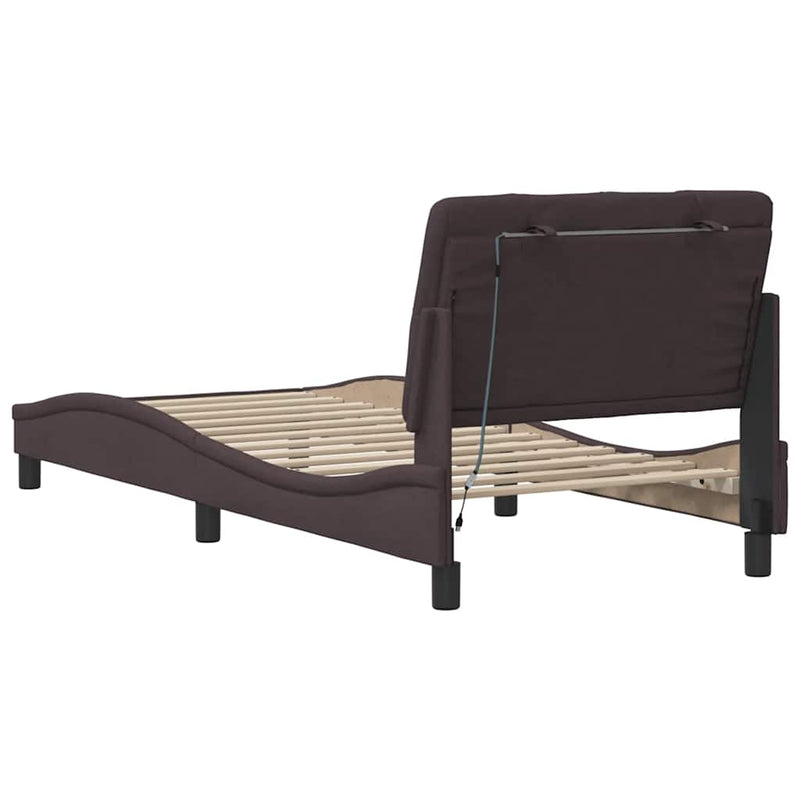 vidaXL sötétbarna szövet ágykeret LED-ekkel matrac nélkül 90x200 cm