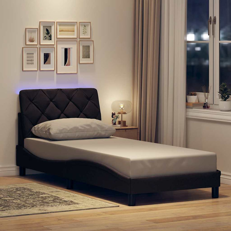 vidaXL sötétbarna szövet ágykeret LED-ekkel matrac nélkül 90x200 cm