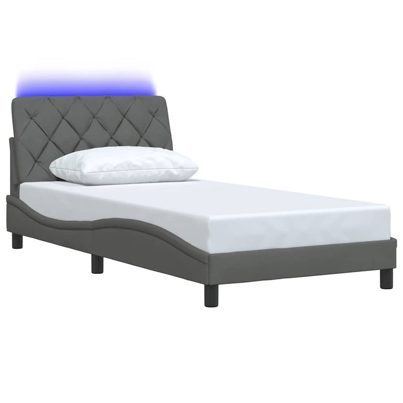 vidaXL sötétszürke szövet ágykeret LED-ekkel matrac nélkül 100x200 cm