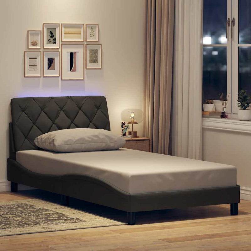 vidaXL sötétszürke szövet ágykeret LED-ekkel matrac nélkül 100x200 cm